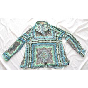 Women Ellen Tracy Button Up Stretch Long Sleeve Rayon Blouse Sz L (WB204)